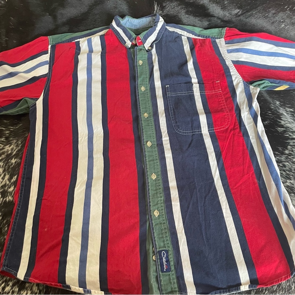 VINTAGE Catalina Colorful Striped Button up Shirt! Short Sleeve Sz Large